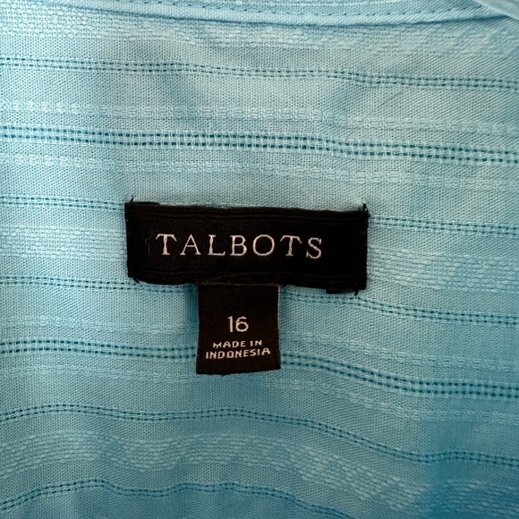 Talbots Button Front Top Women Size 16 Blue Cotton Roll Tab Sleeve Career Casual - Picture 9 of 11